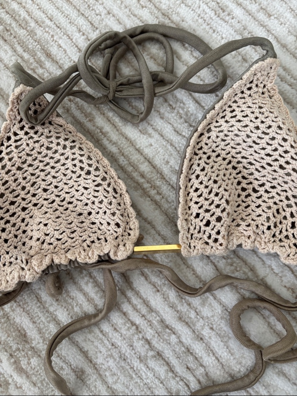 Vix Beige Crochet Triangle Bikini Top - Picture 3 of 3